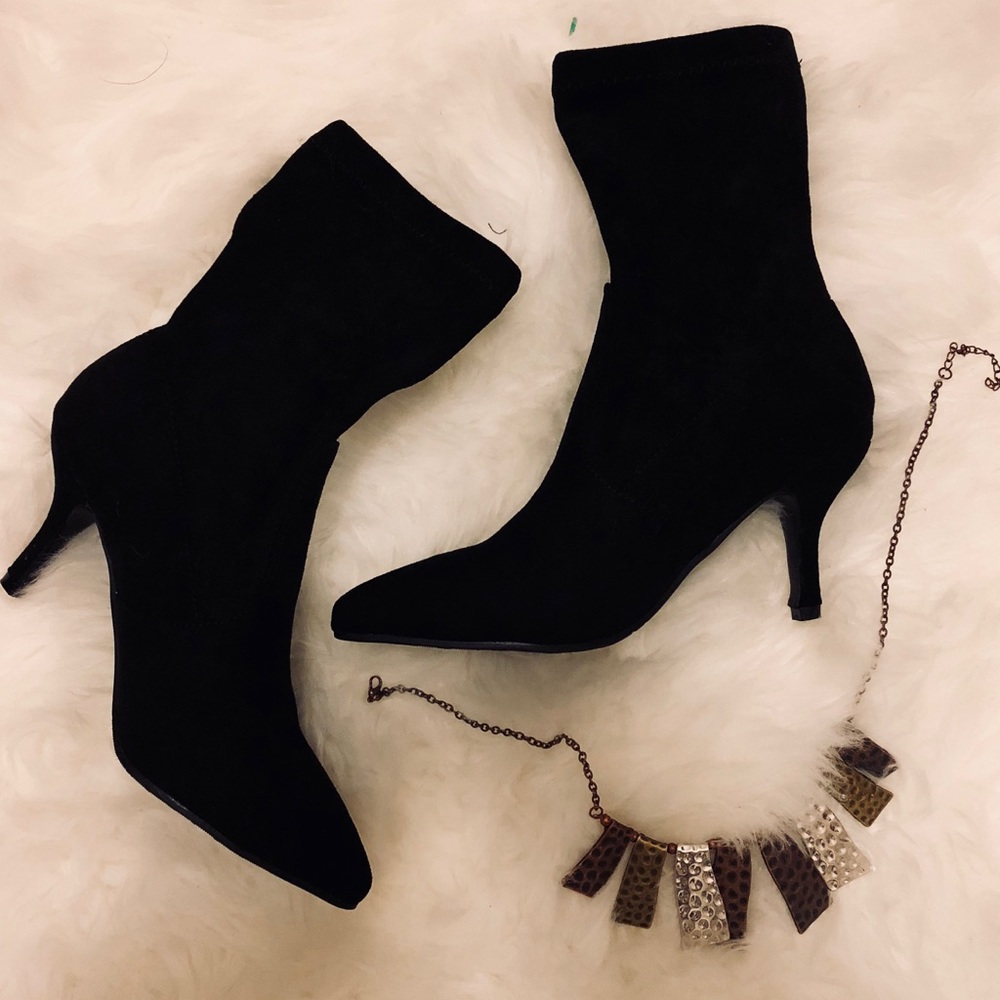 Faux Suede Ankle Heeled Boots